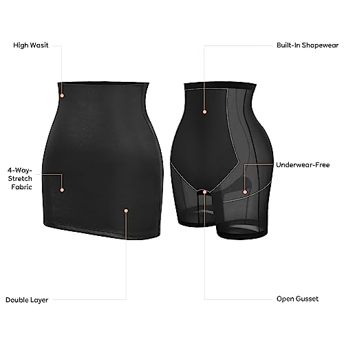Popilush Shapewear Faux Leather Skirts with Built in Shapewear Tummy Control High Waist Mini Skirt with Shaper for Women