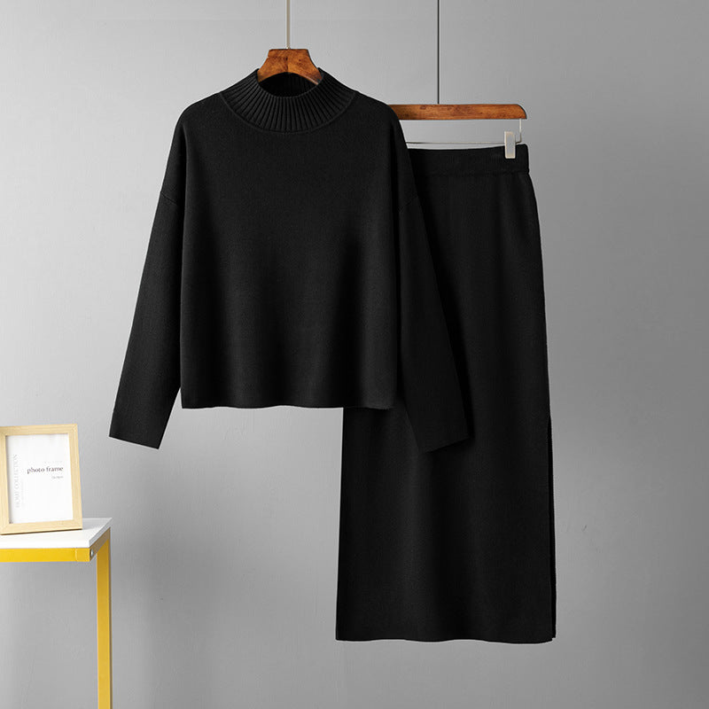 Women Clothing Autumn Casual Loose Long Skirt Two Piece Suit Sweater
