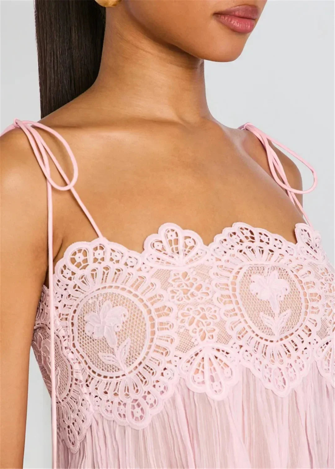 Women's Floral Lace Sheer Tiered Skirt Set 2026 Summer Spaghetti Strap Ruffle Crop Top High Waist Maxi Beach 2 Piece Dress