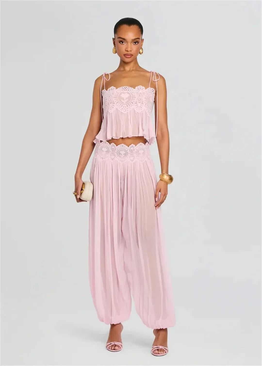Women's Floral Lace Sheer Tiered Skirt Set 2026 Summer Spaghetti Strap Ruffle Crop Top High Waist Maxi Beach 2 Piece Dress