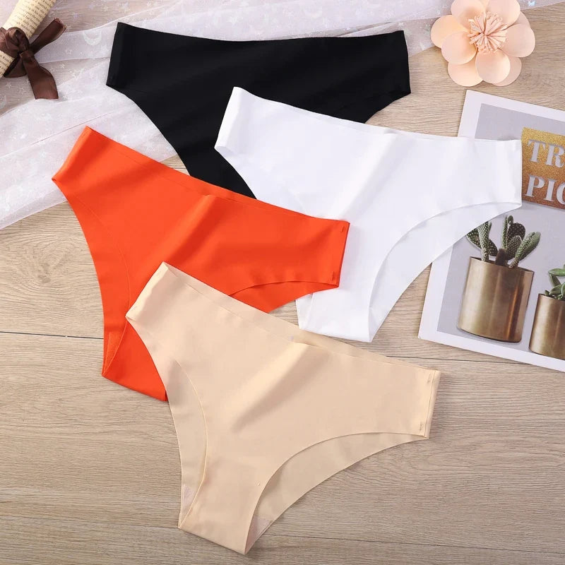 Seamless Thongs for Women No Show Thong V-waisted Stretch Breathable Sexy Panties Underwear 4 Pack
